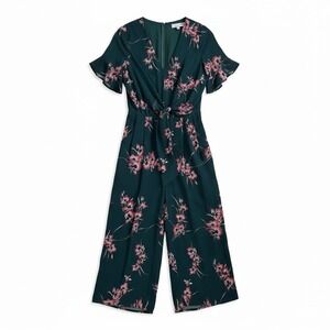 Louna floral Print V Neck Twist Front Jumpsuit Wide Leg Flutter Sleeve XS
